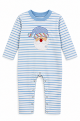 Applique Santa Boy's Romper Light Blue White Stripes