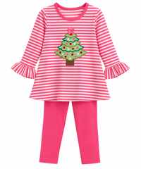 Applique Christmas Tree Girl's Pants Set