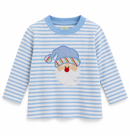 Christmas Santa Applique Baby Girl Romper Pink/White Stripes