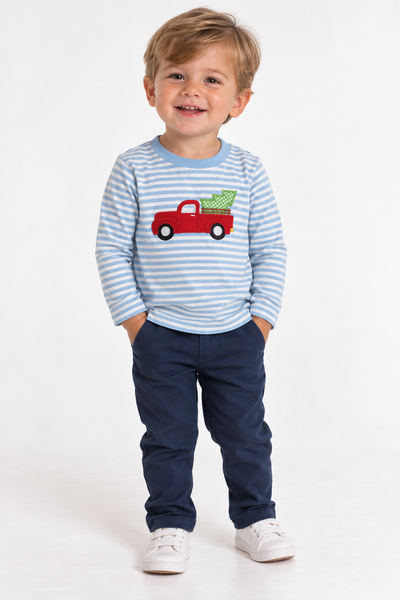 Applique Christmas Tree Truck Boy's Shirt