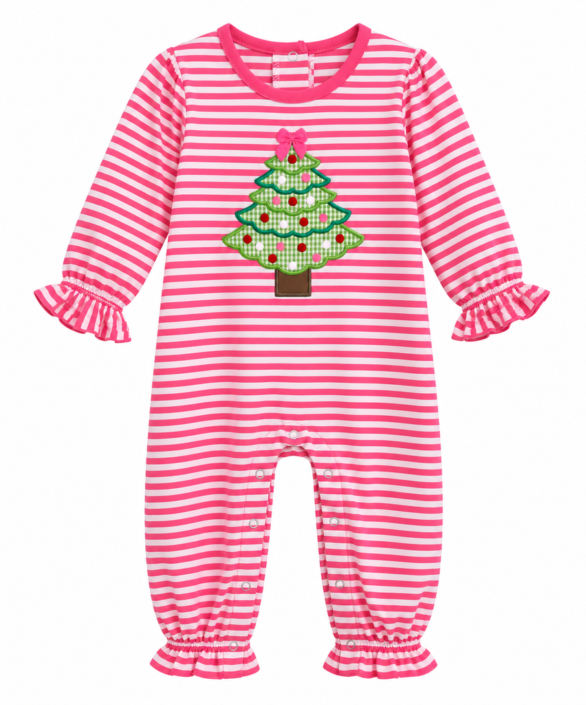Christmas Tree Applique Baby Girl Romper