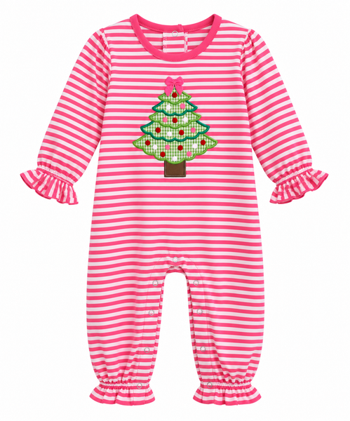 Christmas Tree Applique Baby Girl Romper