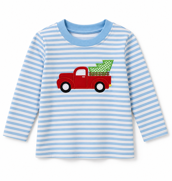 Applique Christmas Tree Truck Boy's Shirt