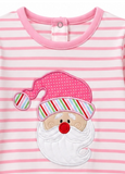 Christmas Santa Applique Baby Girl Romper Pink/White Stripes