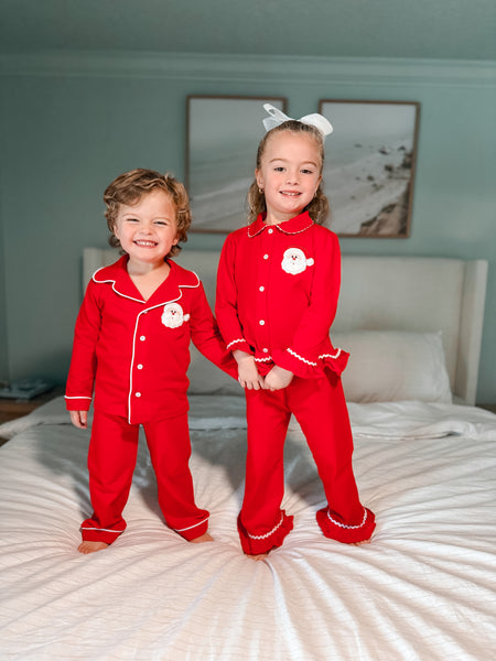 Santa Applique Christmas Girl's Button Up Loungewear