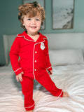 Santa Applique Christmas Boy's Button Up Loungewear